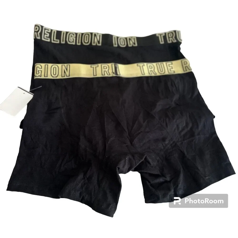 True Religion Boxer Briefs Black/Gold Men's Size Medium NEW